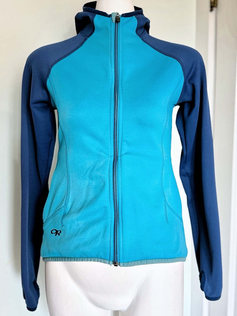 Outdoor Research Women’s Small Blue Hooded Full Zip Fleece Jacket Thumbholes